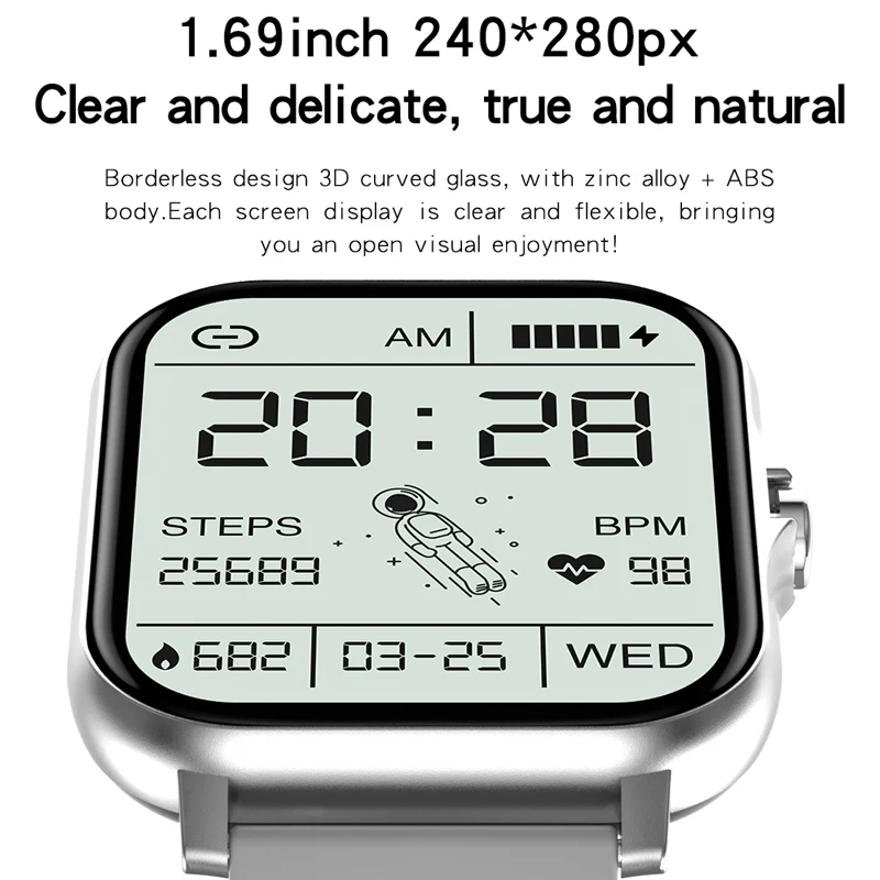 2021 Smart Watch Vyrai Moterys 1.69 colių Full Touch Širdies ritmo Fitness Tracker Vaikai Vandeniui Sporto Smartwatch 