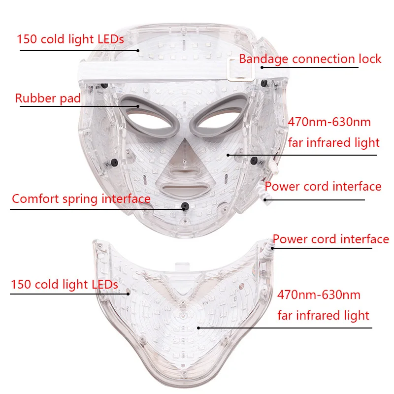 7 Spalvų Šviesos diodų (LED) Veido Kaukė su Kaklo Odos Priežiūros Gydymas, Grožio Anti Acne Terapija Veido Balinimo Odos Atjauninimo Aparatas