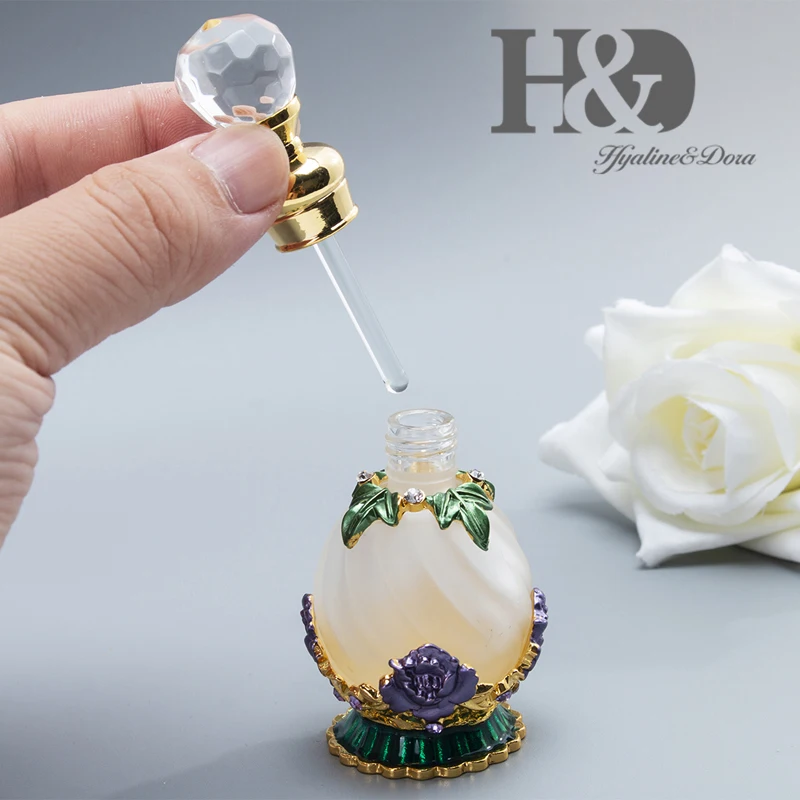 H&D Daugkartiniai Tuščia Stiklo Matinio Kvepalų Buteliukas 15ml BeJewelled Gėlių Modelio Retro eterinio Aliejaus Butelio Dekoras Vestuvių Nori