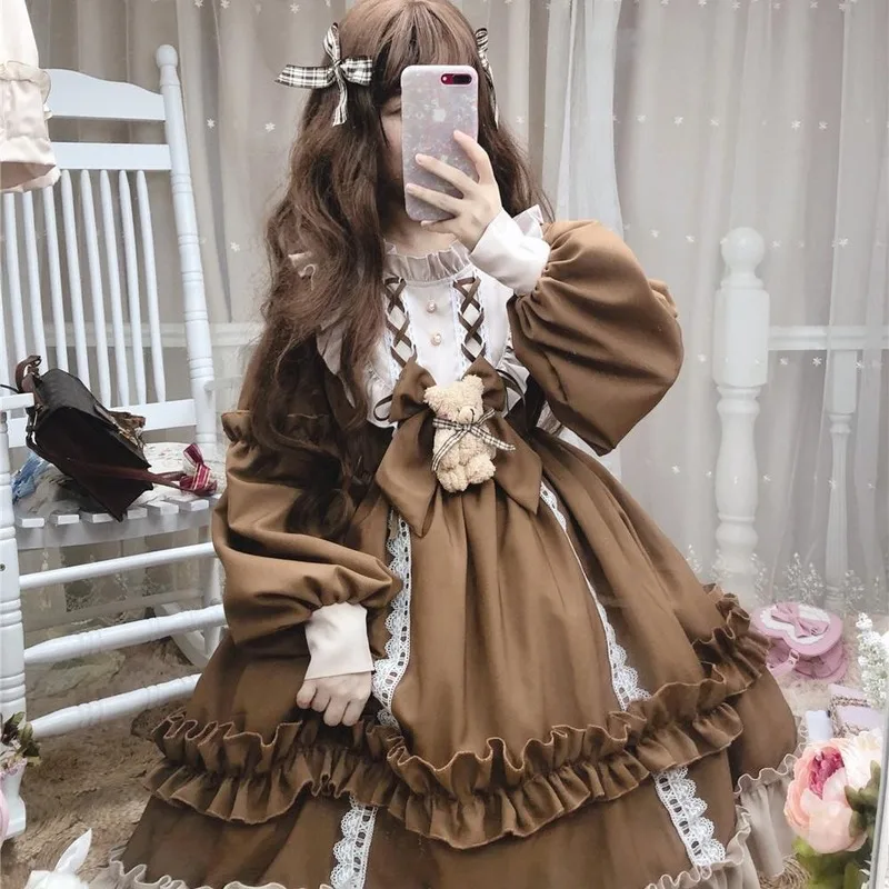 Lolita sijonas, pilnas komplektas Japonijos puikus Lolita studentų suknelė 2021 m. rudens žiemos Lolita Dress