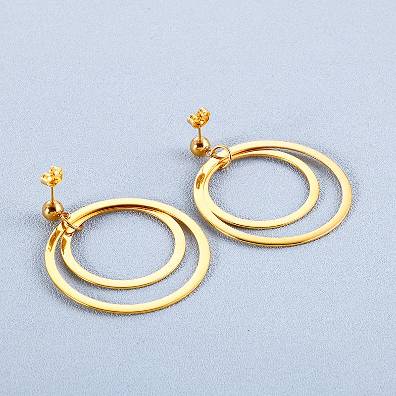 Madingas minimalistinis juvelyrikos, paprasta asmenybė, metalo, dvigubo sluoksnio mažas žiedas ratas apvalus auskarai