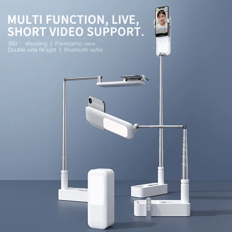 Mobiliojo Telefono Trikojis Stovas Live Support Turėtojas, Sulankstomas Nešiojamų Nuotolinio Stovėti Pritemdomi LED Selfie Užpildyti Šviesos Lempos 360 Rotacija