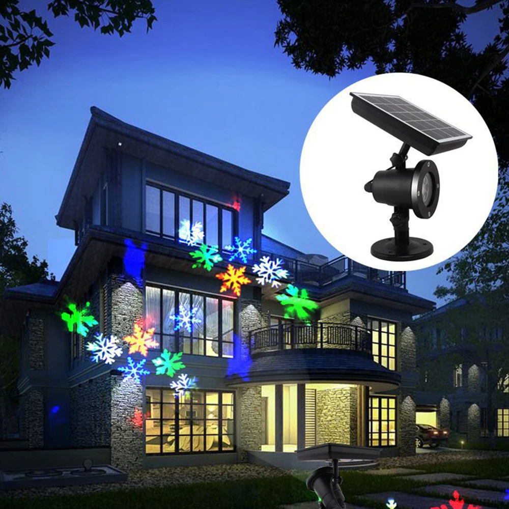 Saulės energija varomas LED Lazerinis Projektorius Juda Snaigės Disco Šviesos, atsparus Vandeniui Kalėdų Scenos Šviesos Lauko Sodo Kraštovaizdžio Lempos