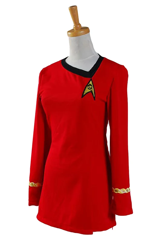 Star Cosplay Trek TOS Raudona Geltona Mėlyna Medvilnės Suknelė Suaugusių Moterų Apranga Helovyno Karnavalas Kostiumas