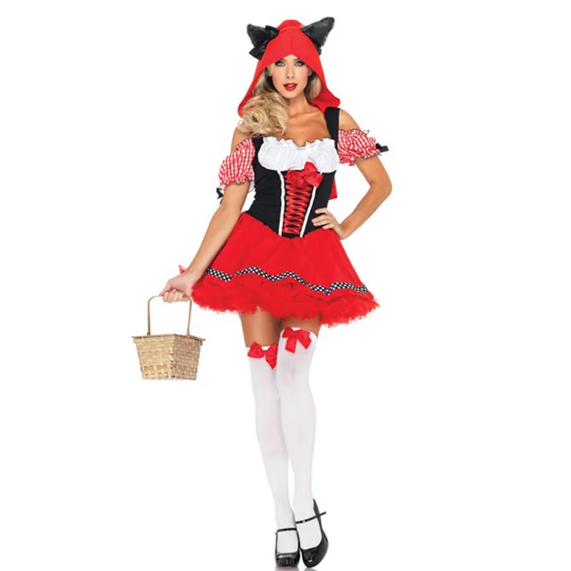 Suaugusiųjų Little Red Riding Hood Kostiumas Helovinas Mažai Raudona Jojimo Hood Cosplay Išgalvotas Suknelė