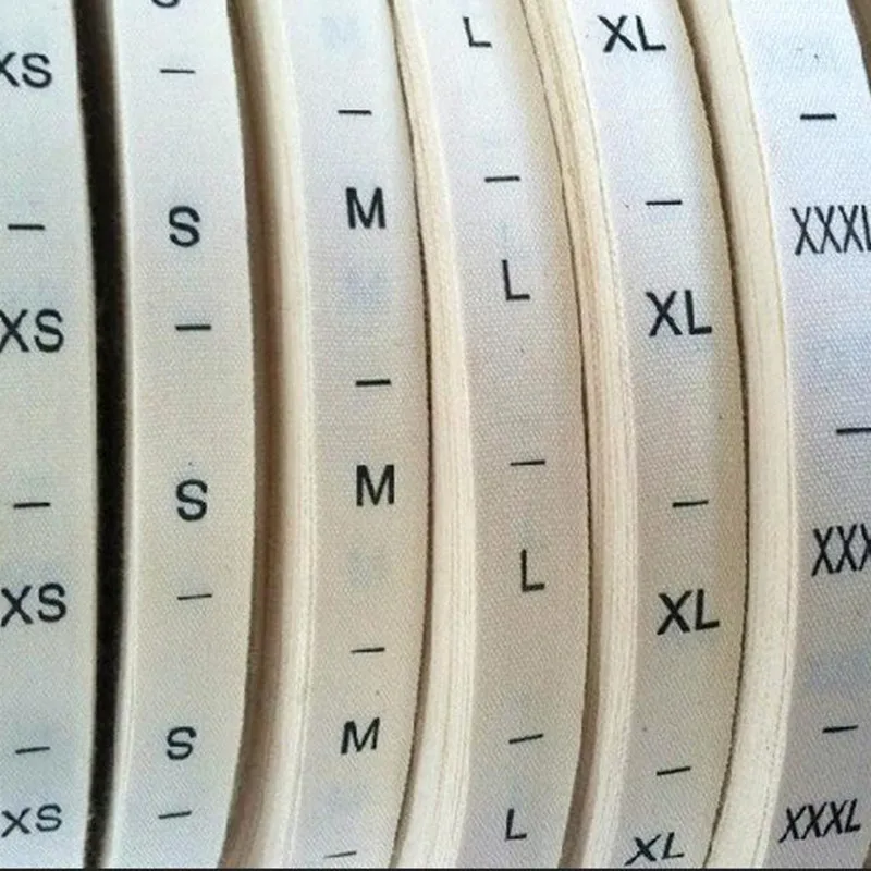 100VNT XXS XS S M L XL XXL, 3XL 4XL 5XL 6XL Smėlio spalvos medvilnės audinio juostelės dydis etiketėje spausdinti kaklo žymės