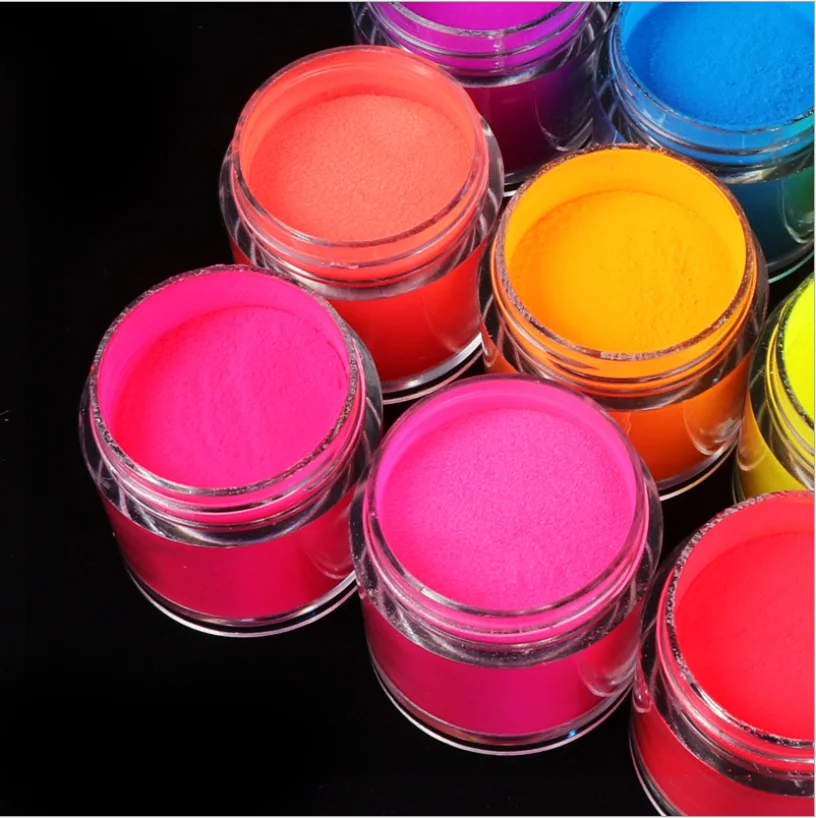 10ML 9 spalvos Nagų Milteliai buteliuose fluorescencijos spalvų kristalų milteliai žiedadulkių trys viename Cinkavimas Powde Dailės Nagų Apdaila