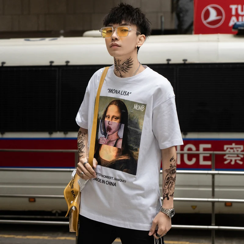 2019 Hip-Hop Marškinėliai Streetwear Vyrai Moterys Mona Lisa Spausdinti Juokingi marškinėliai Medvilnės Harajuku Marškinėlius trumpomis Rankovėmis Vasaros Viršūnes Tees Vyrai