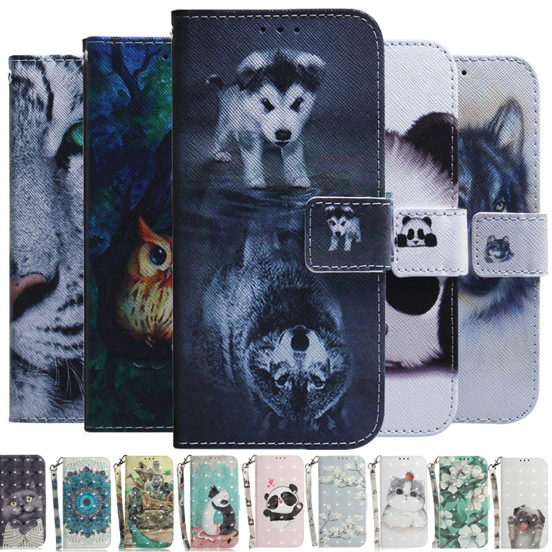 3D Gyvūnų Modelio Atveju Xiaomi Mi 10T Pro Lite Poco X3 NFC Panda Šuo, Katė, tigras, liūtas, Dažytos Knygos Vartymas Odinis Telefono Dangtelį