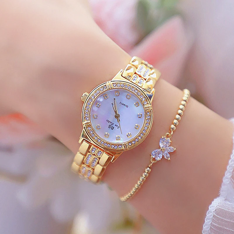 BS Bičių Sesuo Prabangos Prekės ženklo Moterų Laikrodžiai Diamond Rose Gold Ponios Suknelė Kvarco Žiūrėti kalnų krištolas Apyrankės Moteris Laikrodis Laikrodis