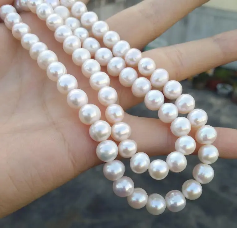 Du kartus sruogos AAA 9-10mm Nekilnojamojo Australijos, pietų jūros balta perlų vėrinį 18-19