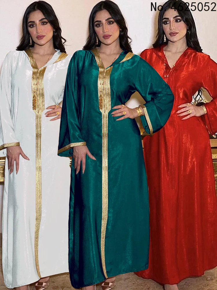 Dubajus arabų Musulmonų Abaja Suknelė Moterims Rudenį 2020 Šampano Maroko Kaftan Gobtuvu Skraiste, turkijos Islamo Jalabiya
