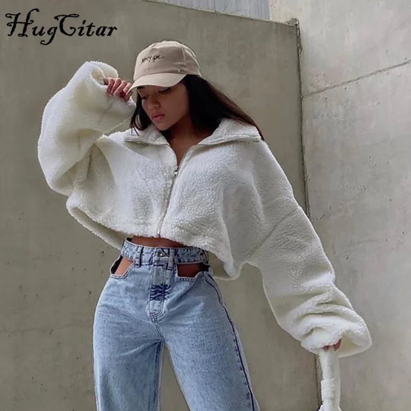 Hugcitar Polar Fleece Užtrauktukas Kietas ilgomis Rankovėmis Prarasti Kostiumas 2021 M. Rudens Žiemos Moterų Mados Atsitiktinis Streetwear Komplektus Klubas Y2K