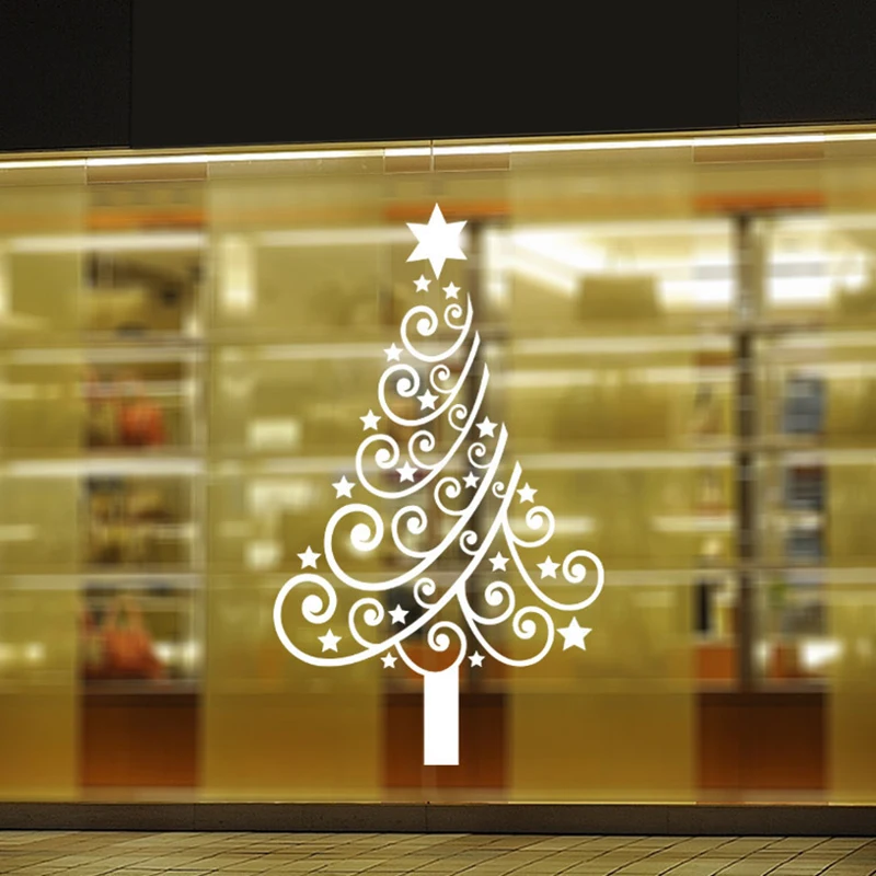 Kalėdų Eglutė Kalėdų Serija Stiklo Fone Nuimamas Siena Lipdukas Vientisos Spalvos Animacinių Filmų Kalėdų Eglutė Sienų Lipdukai