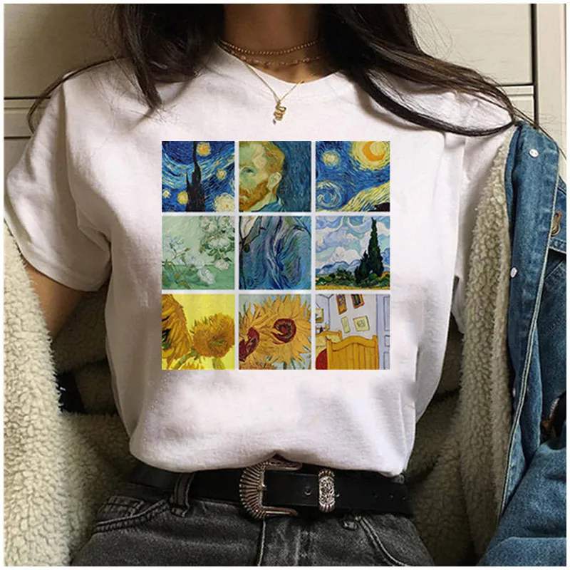 Karšto Pardavimo marškinėliai Moterims Van gogh Spausdinti Moterų Marškinėlius Mados Grafinis T-Shirt Harajuku korėjos Stiliaus trumpomis Rankovėmis Drabužius Moteris