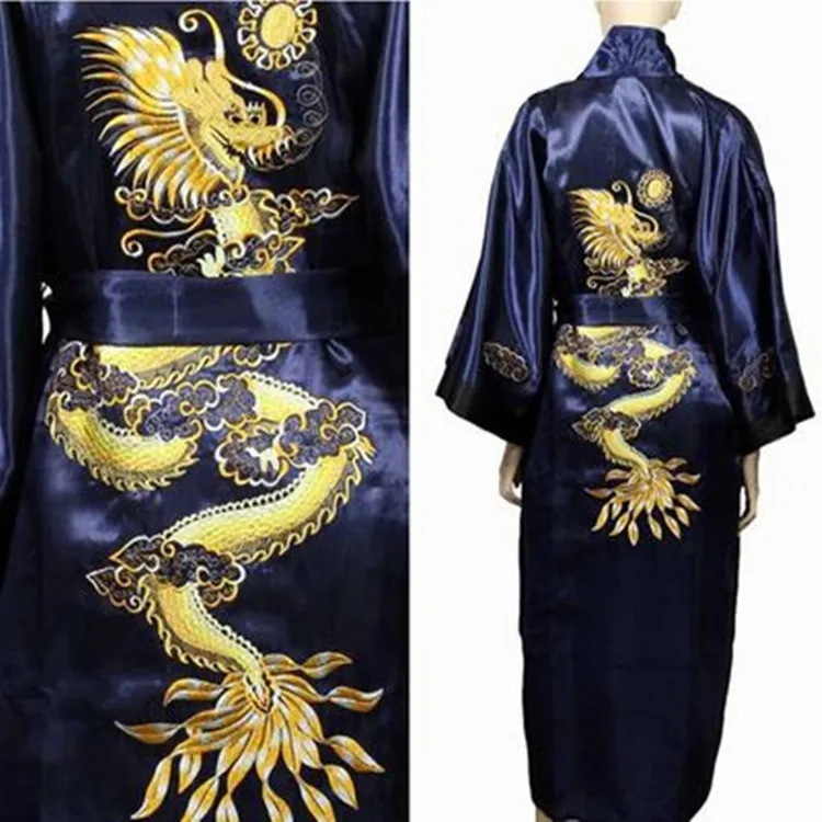 Kinijos Vyrų Satino, Šilko Skraiste, Siuvinėjimo Kimono Vonia Suknelė Drakonas