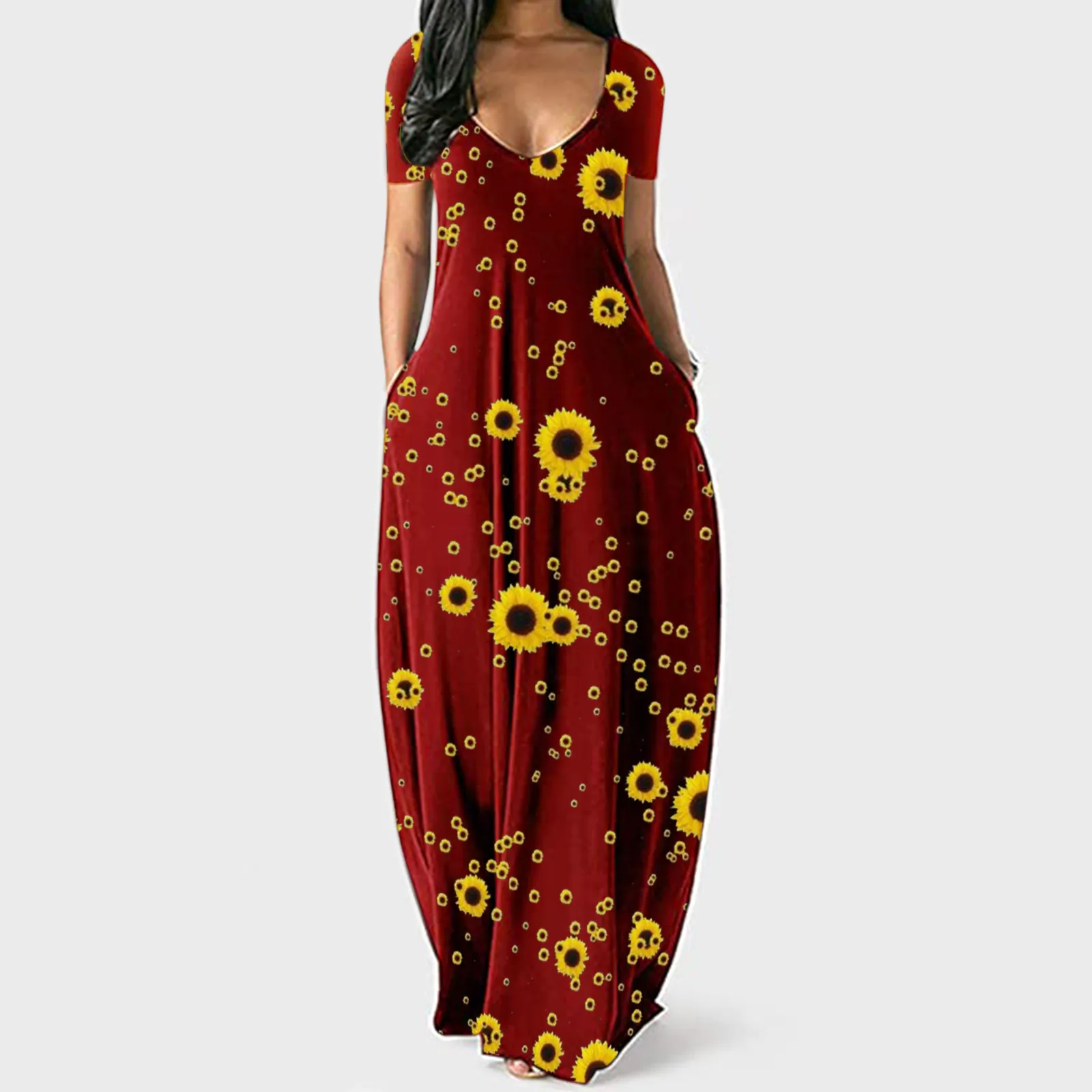 Maxi Suknelės Moterims Saulėgrąžų Spausdinti Sundress Trumpas Rankovės Šalies Maxi Suknelė Atsitiktinis Sundress Paplūdimio Suknelės Moterims 2021