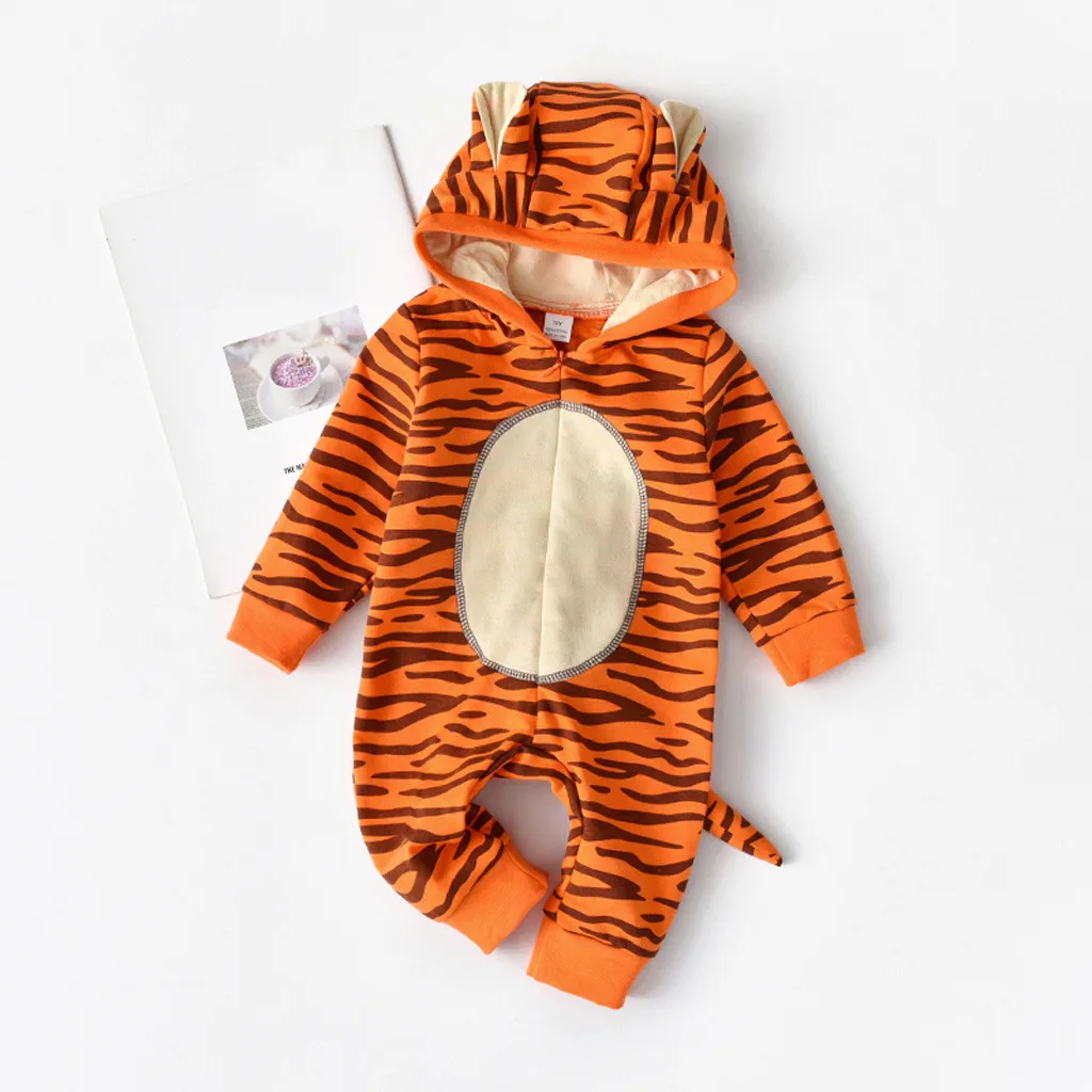 Naujagimiui Kūdikių Mergaitės Berniukai Animacinių filmų Tigras Gobtuvu Romper Jumpsuit Komplektus mados kūdikis kostiumas prekės ženklo kūdikis cos Jumpsuit Komplektai