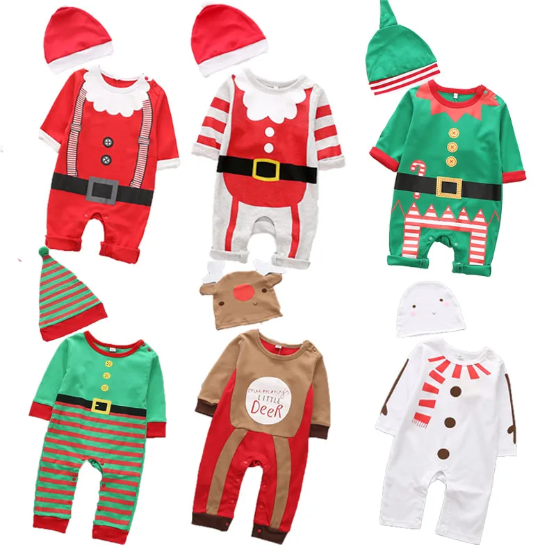 Naujas Kalėdų drabužius kūdikiams Berniukas Mergaitė Vaikai Romper Skrybėlę Bžūp Nustatyti kalėdų senelis kūdikiui kostiumas Kalėdų Dovana naujagimiui
