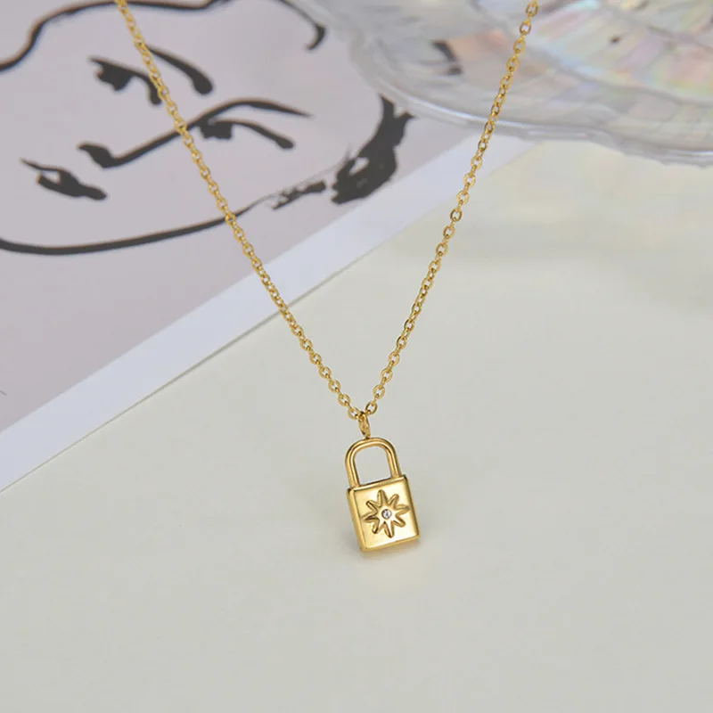 Nerūdijančio Plieno Užraktas Pakabukas Karoliai Moterims Aukštos Kokybės 18 K Metalo Aukso Apykaklės, Karoliai, Papuošalai Bijoux Femme Dovanų Naujus 2021