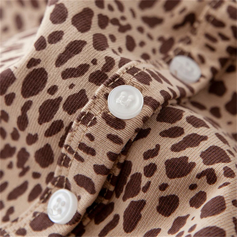 PUWD Derliaus Moterys ilgomis Rankovėmis Leopard Marškinėliai 2021 M. Vasaros Mados Ponios Minkštos Medvilnės V-Kaklo Derliaus Viršūnes Plonas Mergaitės Streetwear Viršų
