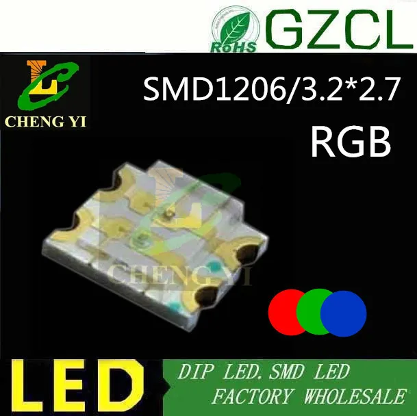 RGB 3.2*2.7 mm CHIP LED tricolor 1206 SMD LED DIODŲ 0.06 w 20mA(RGB smd šviesos diodų)