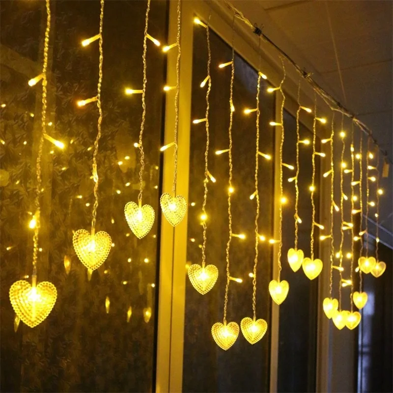 Romantiška LED Širdies Varveklis String Žibintai Užuolaidų Žibintai Pasakų Girlianda šviečia Namuose Kalėdų Vakarėlį Girliandą Atostogų Apdaila