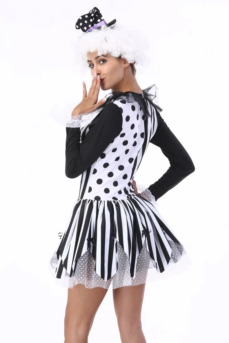 Seksualus Helovinas Moterų Black&White Dryžuotas Fancy Dress Klounas Cosplay Kostiumų Naktinis Klubas Karnavalas Tema Šaliai Anime Kostiumas Suaugusiųjų