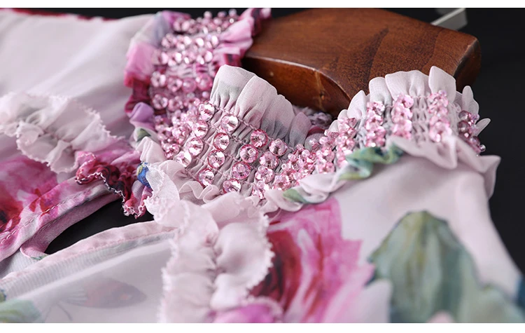 Tingfly Prabangūs Krištolo, Pink Gėlių Spausdinti Šifono Maxi Šalies Ilgos Suknelės Aukštos Elastinga Juosmens Panele Laisvalaikio Suknelė Vestiti Haut Zaful