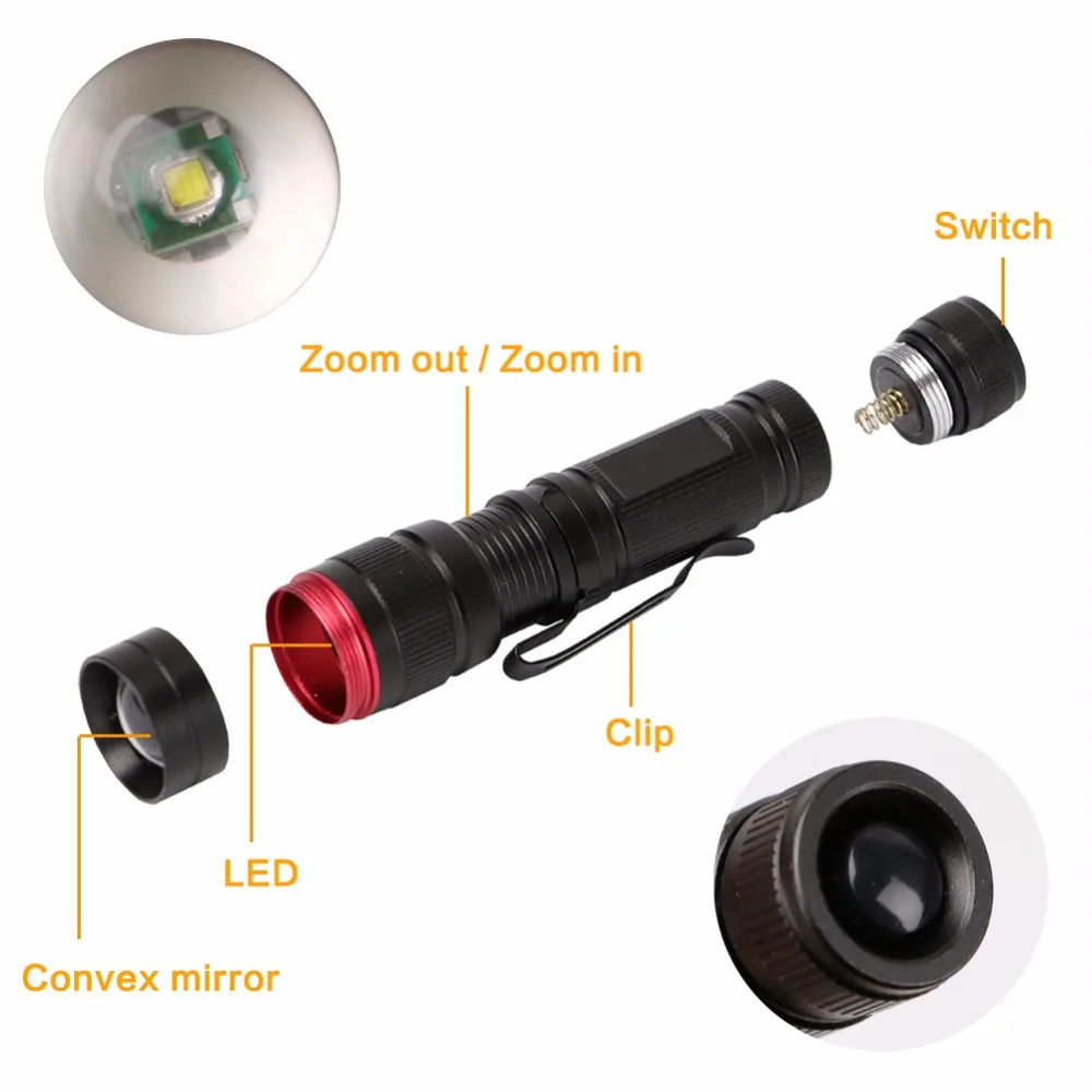 XPE LED Žibintuvėlis Aliuminio Lydinio Išgaubtas Lęšis Reguliuojamas dėmesio medžioklės kempingas šviesos lempos Juodos, Pilkos, Rausvos žibintuvėlis
